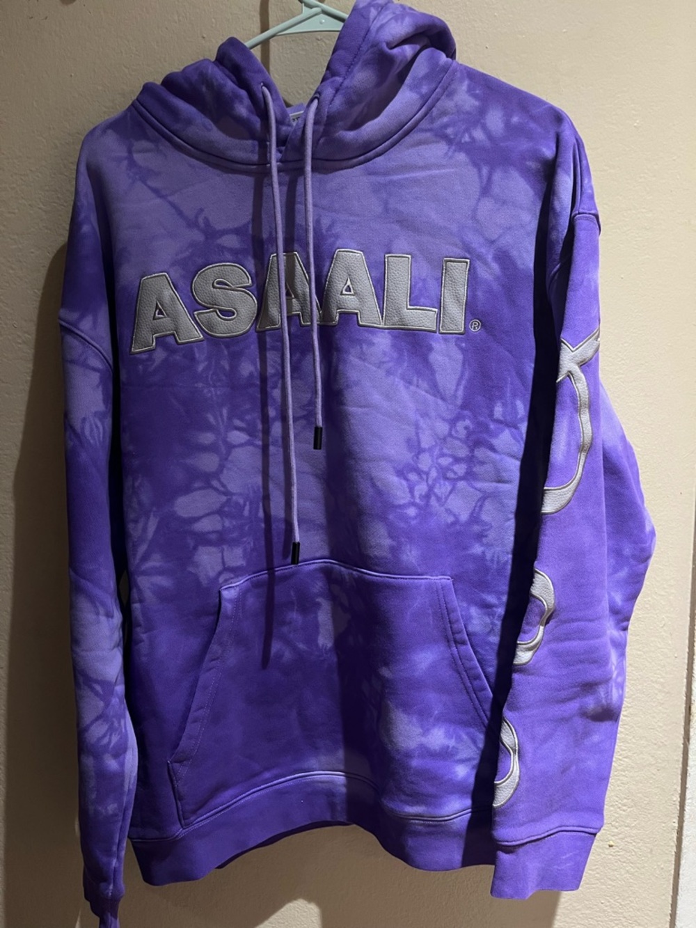 Asaali Jean Co Purple Tie Dye Hoodie Mens M Streetwear Ribbon Sleeve Rare NEW